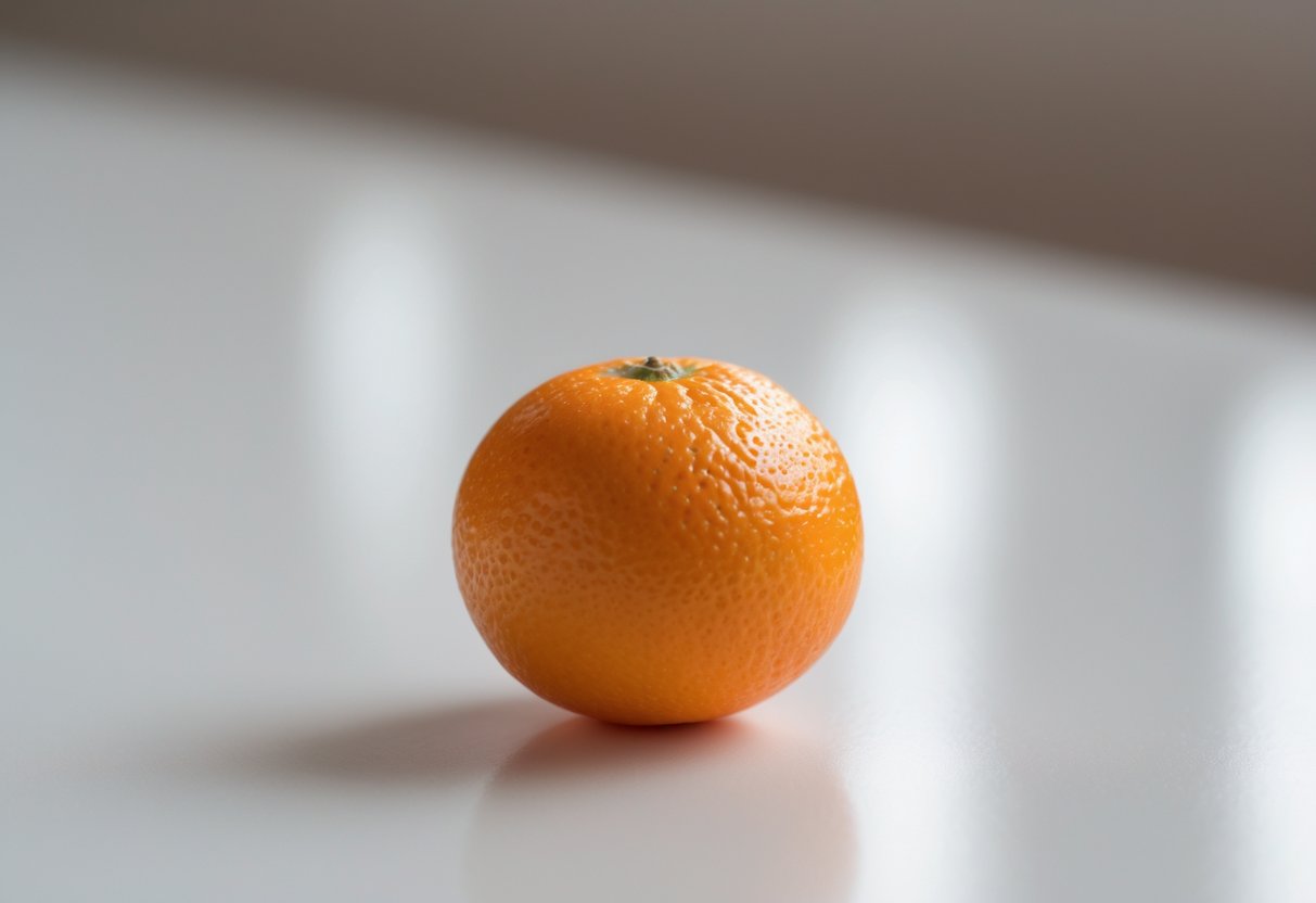 A small tangerine on a white surface.