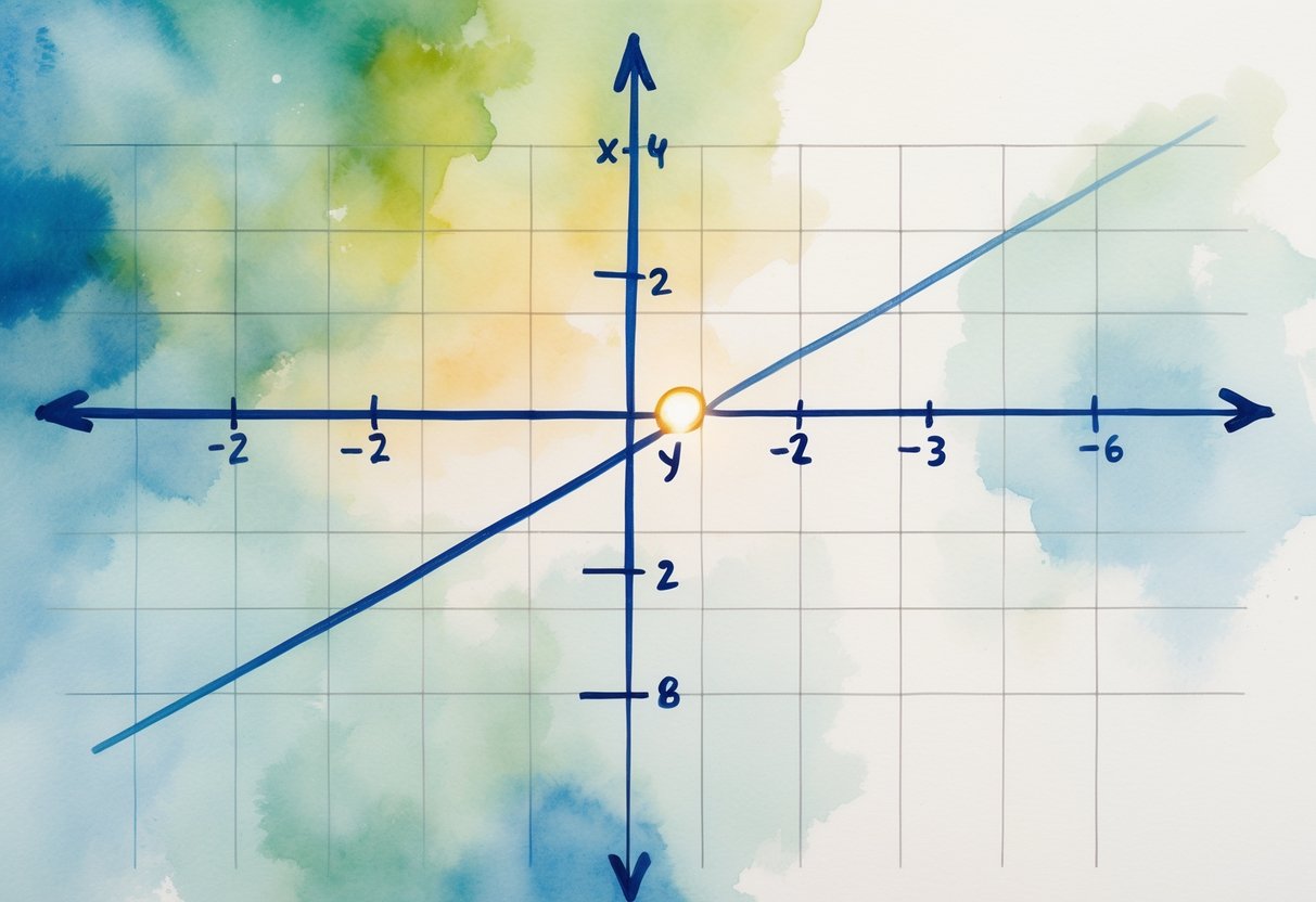 Grafikon s koordinatnim sustavom i linijom koja prikazuje nagib i sjecište s osi y.