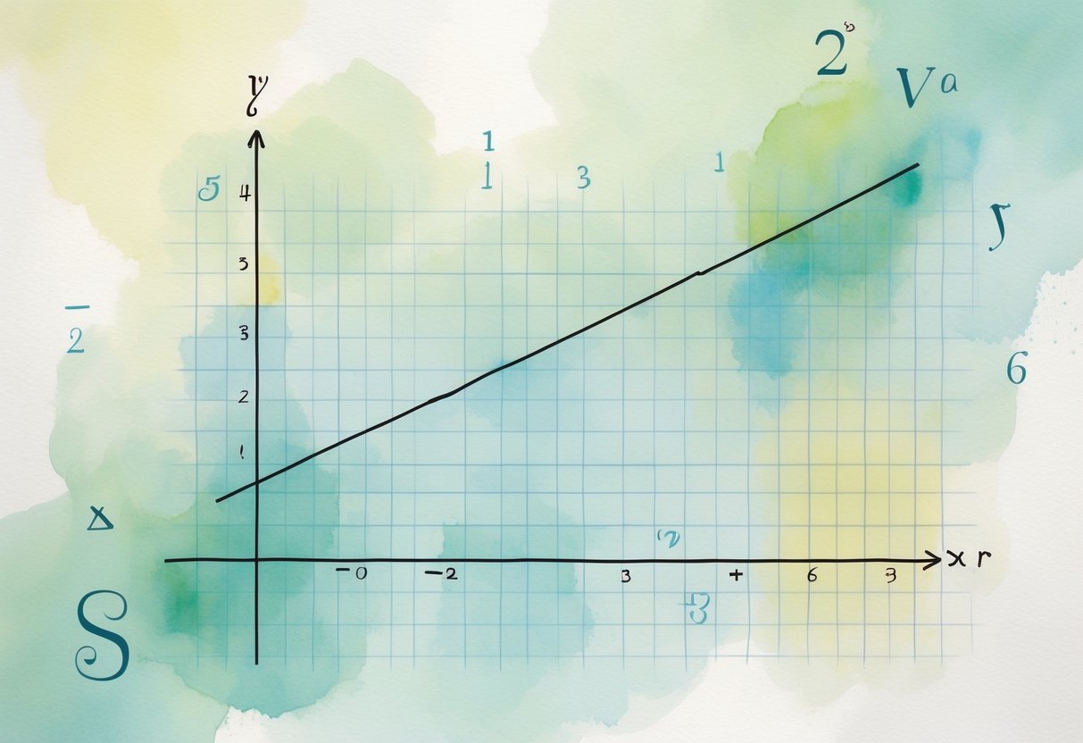 Graf s ravnom linijom na mreži papira s matematičkim simbolima u pozadini.