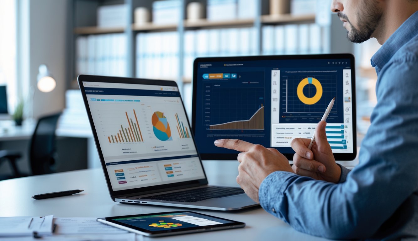 Seseorang sedang mempelajari pola data pada layar komputer di ruang kerja yang rapi dan terang.