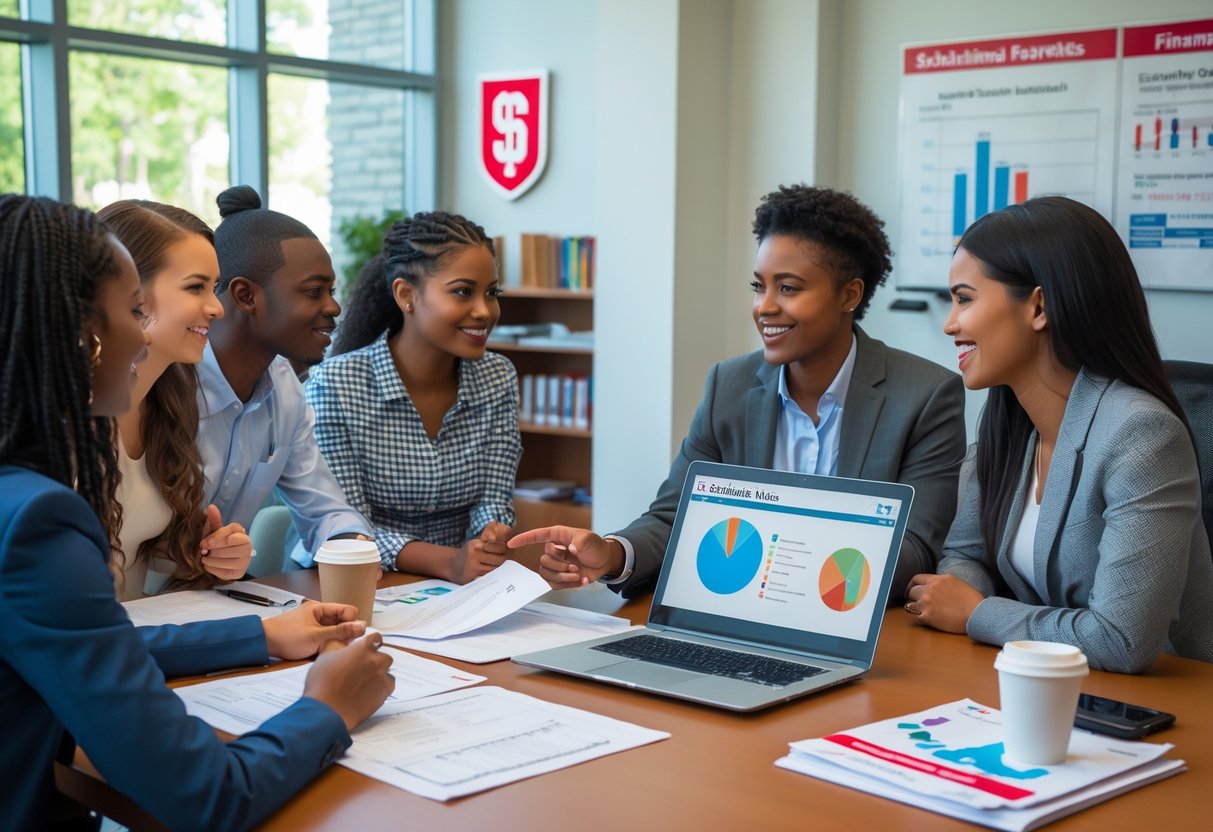 45 Fully Funded Scholarships at Stanford University 2026 20 Students meeting with a financial aid advisor in a bright university office discussing scholarship opportunities.