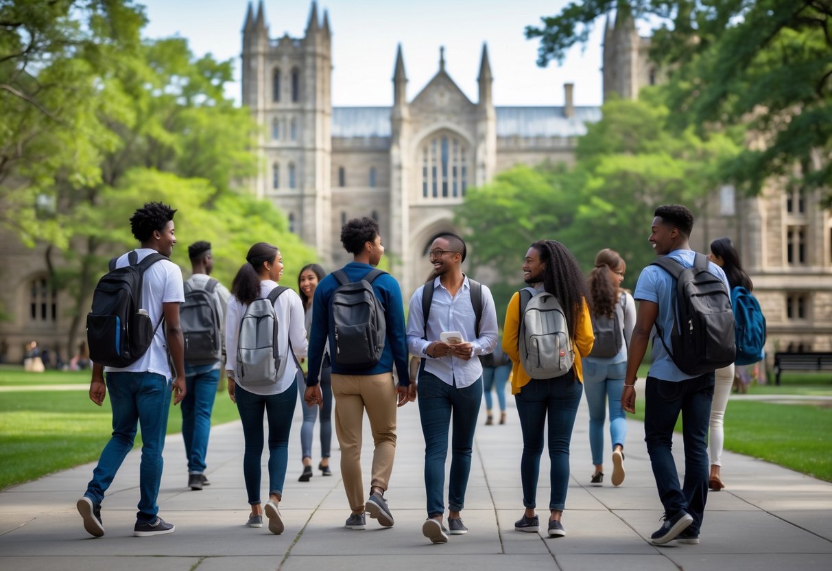 45 Fully Funded Scholarships at Yale University 2026 36 A group of diverse college students walking and talking on the campus of Yale University with historic buildings and green spaces in the background.