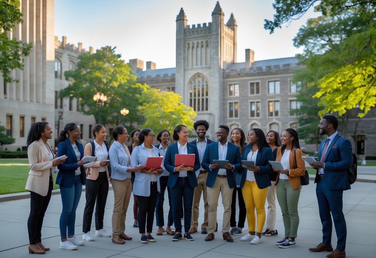 45 Fully Funded Scholarships at Yale University 2026 37 A diverse group of public health students talking and studying together on the Yale University campus with historic buildings and trees in the background.