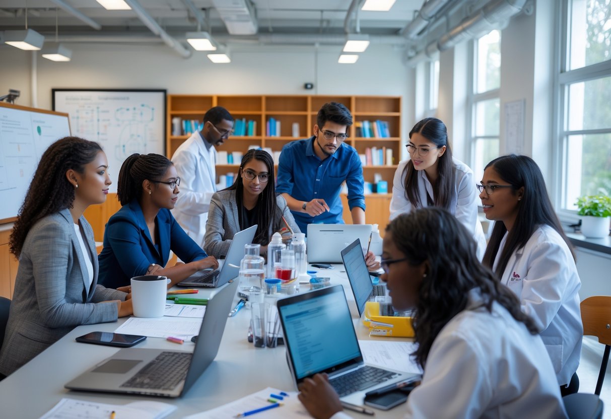 45 Fully Funded Scholarships at Yale University 2026 43 A group of diverse graduate students working together in a bright university research lab.