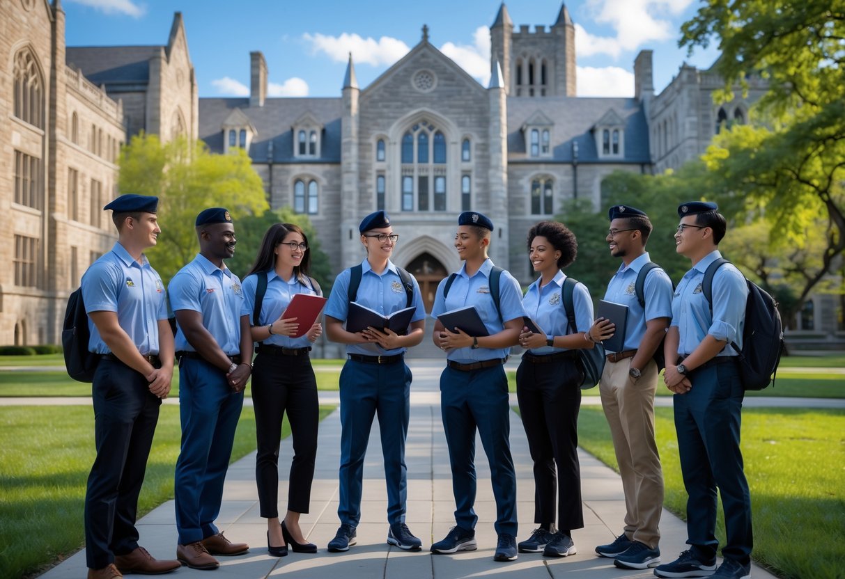 45 Fully Funded Scholarships at Yale University 2026 45 A diverse group of young veterans standing together outdoors on a university campus with historic buildings and green lawns.