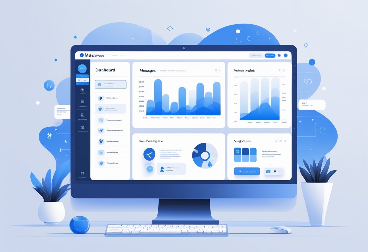 Ein Computerbildschirm zeigt die grundlegende Navigation in der Meta Business Suite mit einem Menü auf der linken Seite und einem übersichtlichen Dashboard.