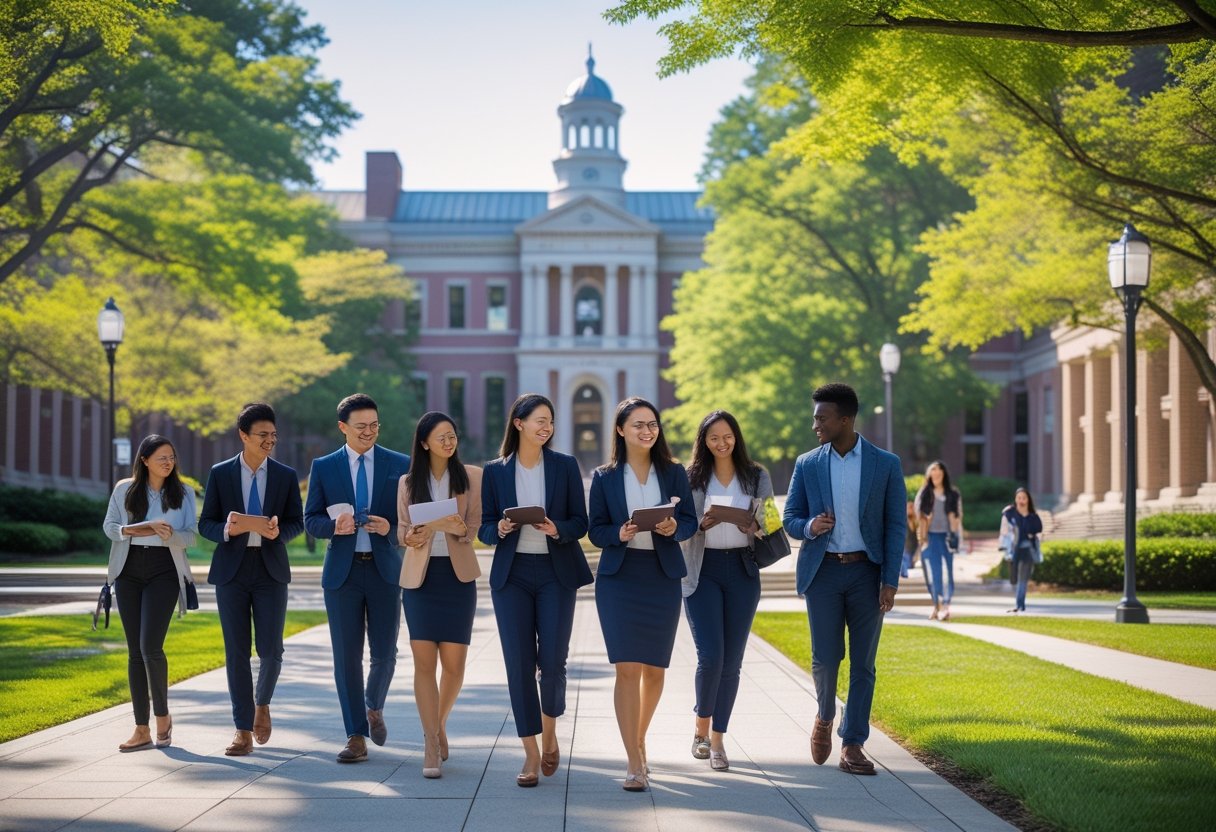 45 Fully Funded Scholarships at Columbia University 2026 20 A group of graduate students on Columbia University campus with historic buildings and greenery in the background.