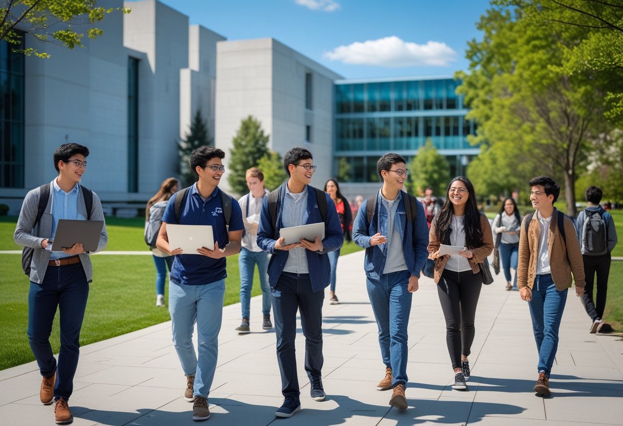 45 Fully Funded Scholarships Massachusetts Institute of Technology 2026 29 A group of diverse university students studying and walking on the Massachusetts Institute of Technology campus outdoors.
