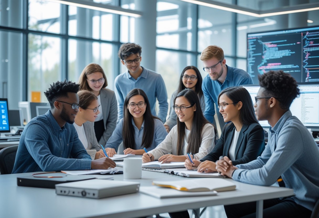 45 Fully Funded Scholarships Massachusetts Institute of Technology 2026 32 A diverse group of young adults collaborating and studying together in a modern university lab with computers and large windows.