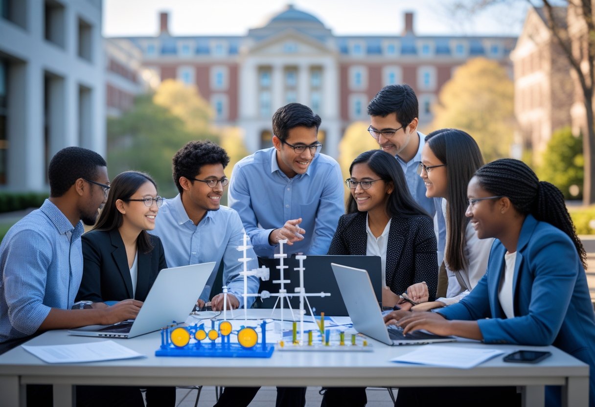 45 Fully Funded Scholarships Massachusetts Institute of Technology 2026 41 A group of graduate students collaborating around a table with laptops and papers in a modern university setting.