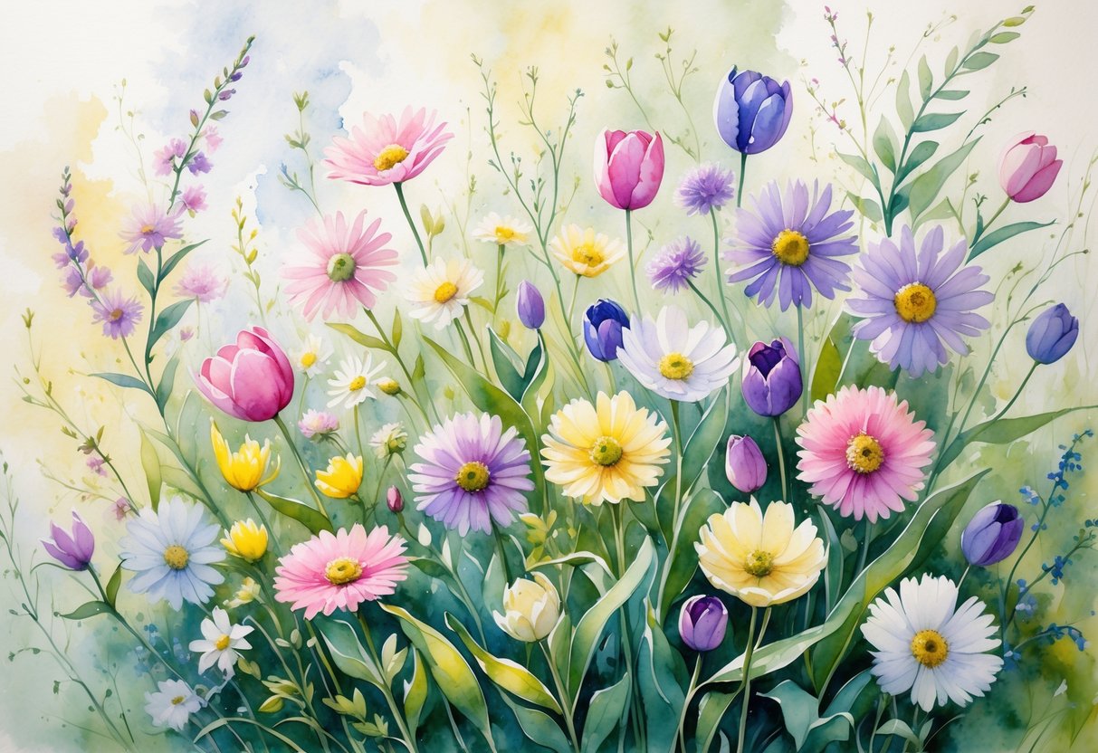 Raznolike cvjetajuće biljke u prirodnom okruženju s različitim oblicima i bojama cvjetova.