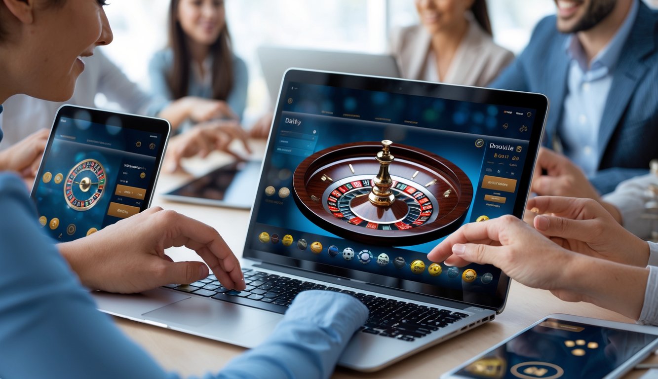 Orang-orang menggunakan berbagai perangkat digital seperti laptop, tablet, dan ponsel untuk bermain roulette online dengan mudah.