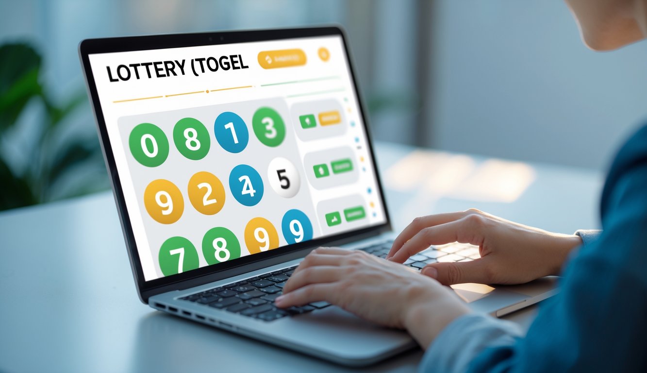 Seseorang menggunakan laptop dengan tampilan antarmuka togel online yang sederhana dan mudah dinavigasi di meja kerja.
