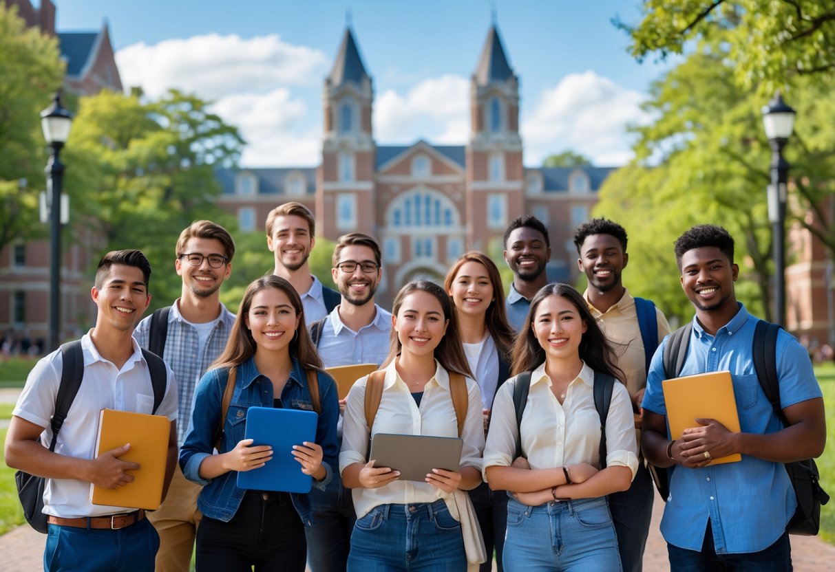 45 Fully Funded Scholarships At Dartmouth College 2026 30 A diverse group of happy college students celebrating outdoors on a sunny day at Dartmouth College campus.