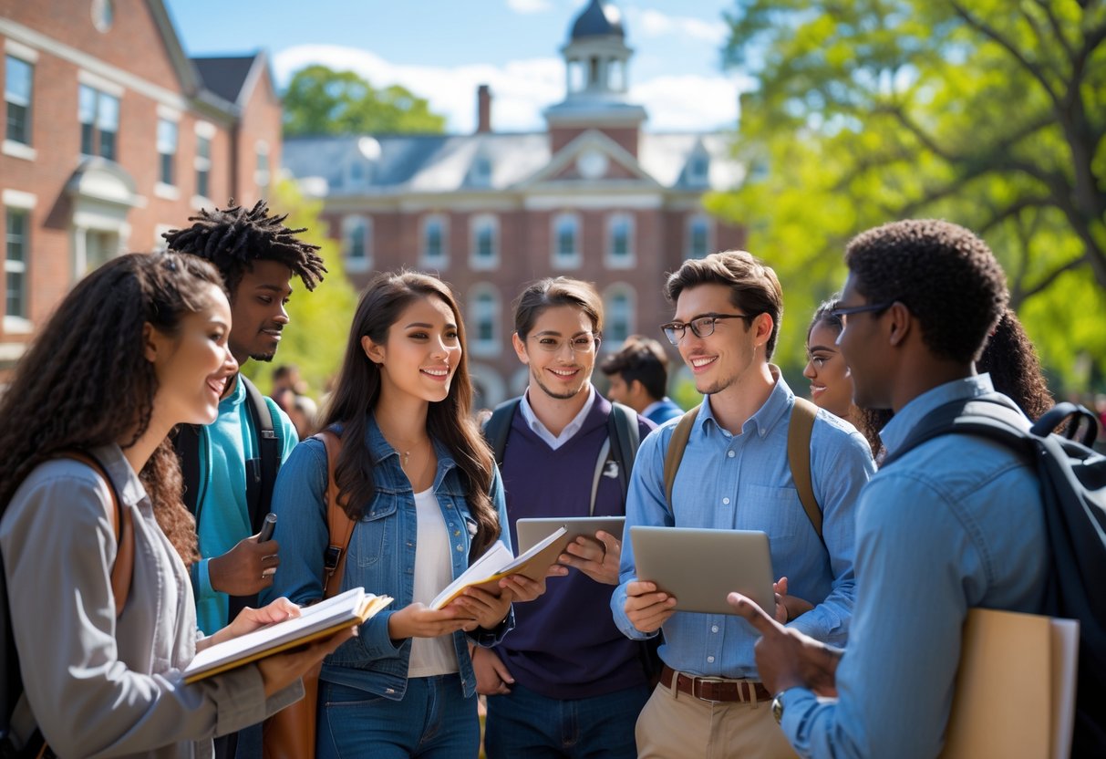 45 Fully Funded Scholarships At Dartmouth College 2026 39 A group of college students studying and talking together outside on a sunny day at a college campus.