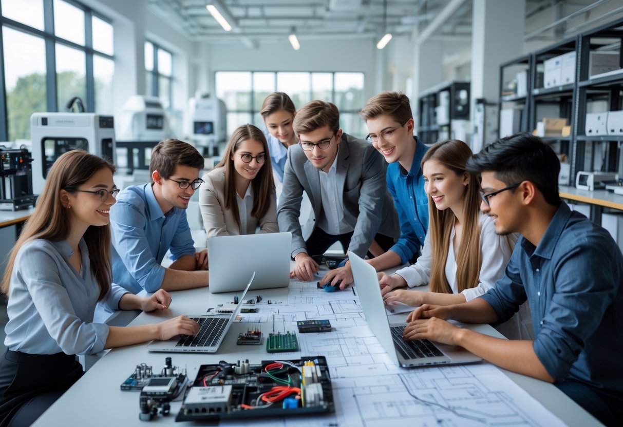 35 Fully Funded Scholarships | University of Texas at Austin 2026 25 A diverse group of university engineering students collaborating on a project in a modern engineering lab with laptops, blueprints, and electronic components.