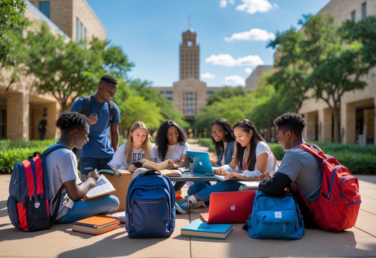 35 Fully Funded Scholarships | University of Texas at Austin 2026 36 A group of diverse college students studying and talking outdoors on the University of Texas at Austin campus with the campus tower in the background.