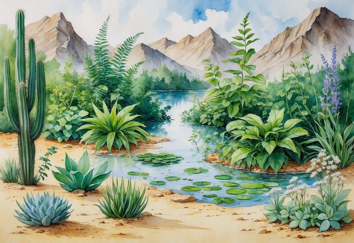 Različite biljke prilagođene različitim staništima poput pustinje, šume, jezera i planina.