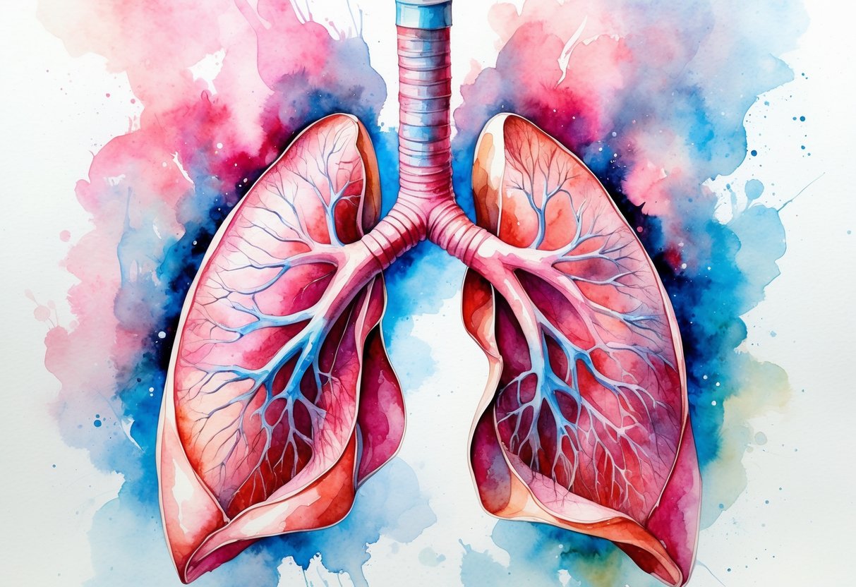 Prikaz ljudskih pluća s vidljivim granama dišnih putova i alveolama.