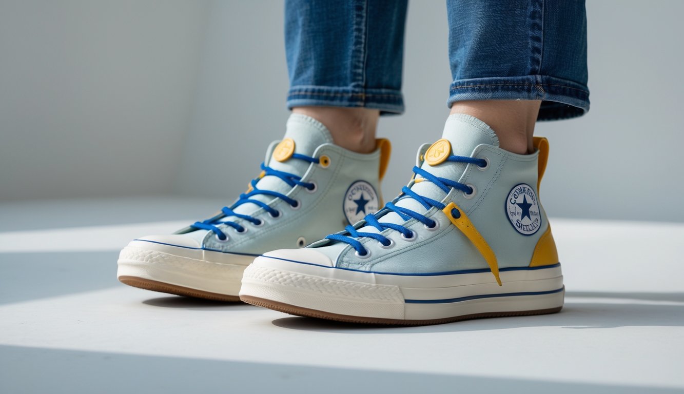 Sepasang sepatu Converse Chuck Taylor terbaru tahun 2025 ditampilkan di atas latar belakang polos.