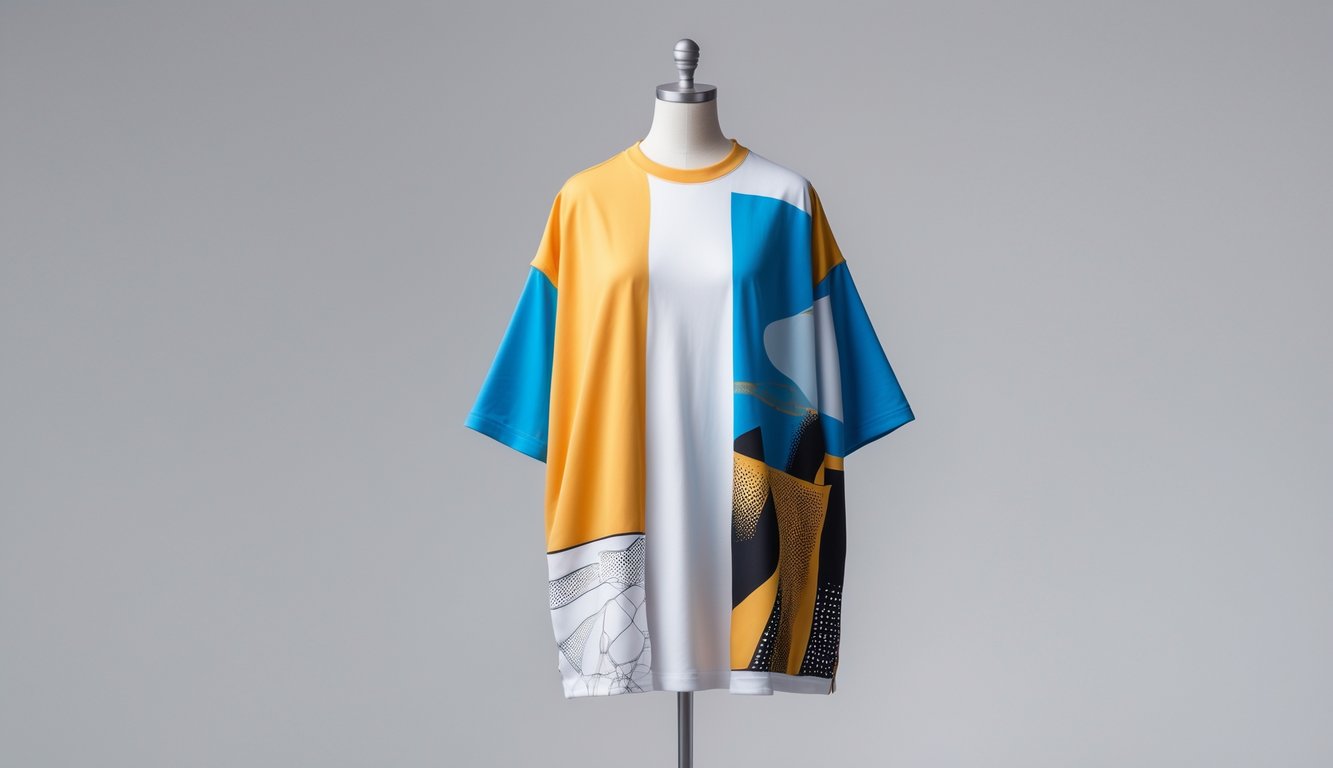 Kaos Converse oversized berwarna cerah dipajang di studio dengan latar belakang polos.