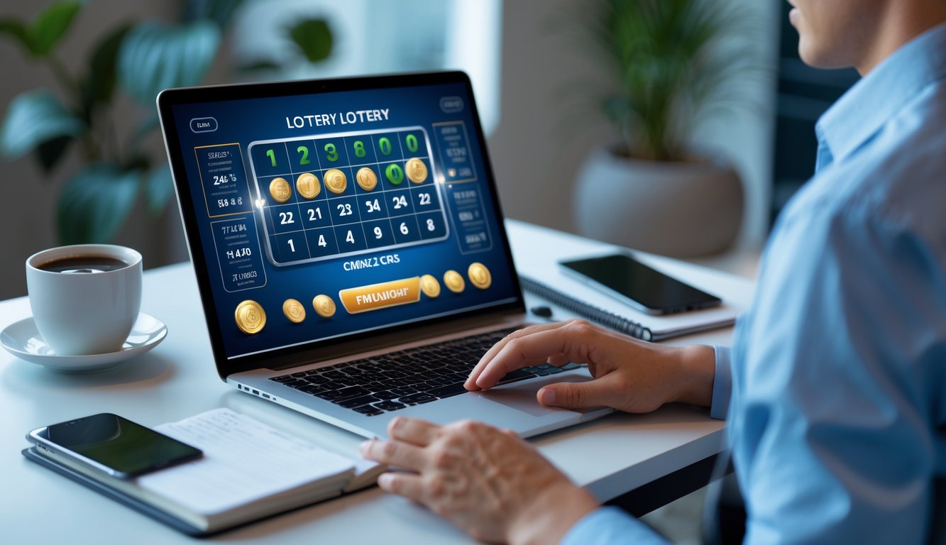Seorang pria menggunakan laptop di meja kerja dengan suasana nyaman, menampilkan aktivitas judi togel online dengan akses 24 jam.