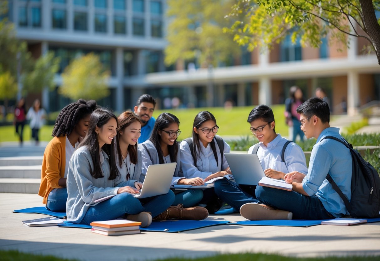 35 Fully Funded Scholarships at Georgetown University 2026 4 A diverse group of graduate students studying together outdoors on a university campus.