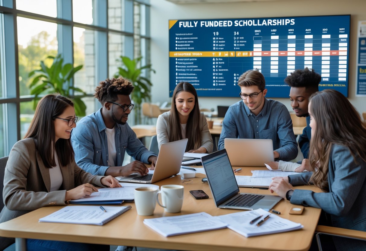 35 Fully Funded Scholarships | University of Michigan Ann Arbor 2026 38 A group of diverse students studying and discussing around a table with laptops and documents in a bright university study room.