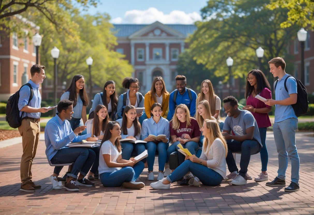 35 Fully Funded Scholarships | University of North Carolina Chapel Hill 2026 9 A diverse group of university students studying and talking together outdoors on a sunny day at a university campus.