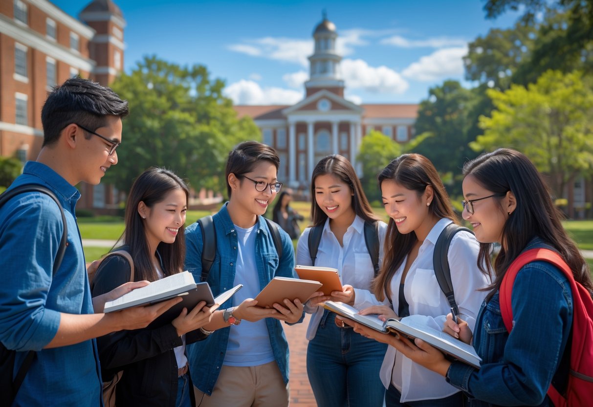 35 Fully Funded Scholarships | University of North Carolina Chapel Hill 2026 12 A diverse group of university students studying together outdoors on a college campus with trees and buildings in the background.