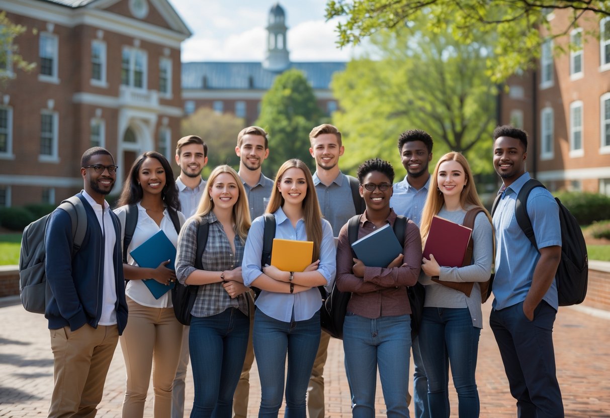 35 Fully Funded Scholarships | University of North Carolina Chapel Hill 2026 15 A group of diverse university students smiling and standing together outside on a sunny day with campus buildings and trees in the background.