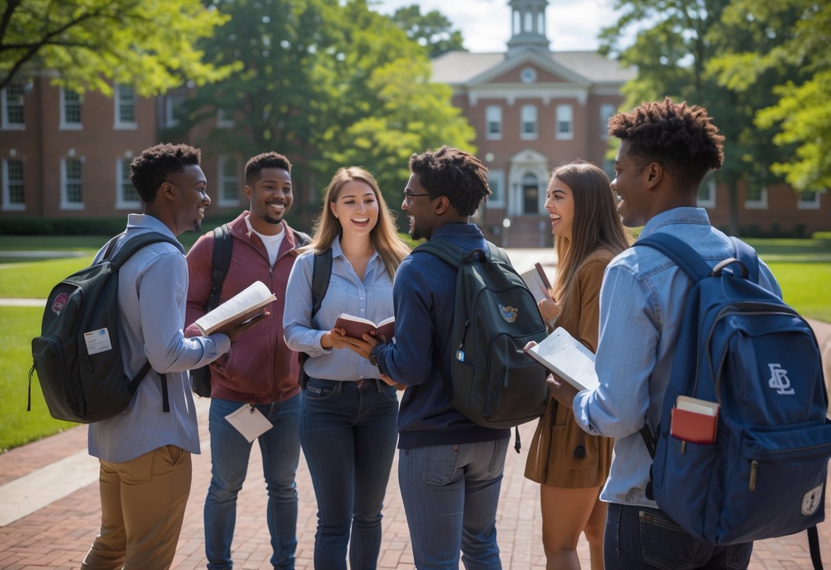 35 Fully Funded Scholarships | University of North Carolina Chapel Hill 2026 19 A diverse group of college students studying and talking together outdoors on a university campus with green trees and buildings in the background.