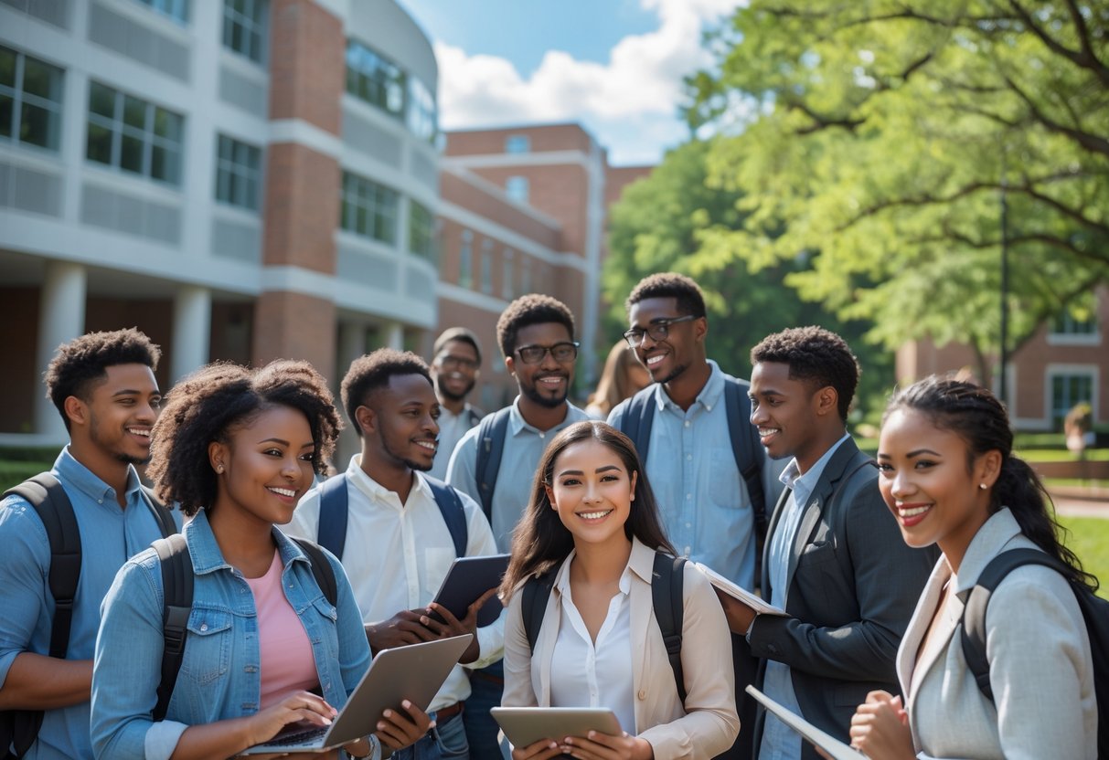 35 Fully Funded Scholarships | University of North Carolina Chapel Hill 2026 23 A group of diverse university students studying and talking together outdoors on a sunny day at a university campus.