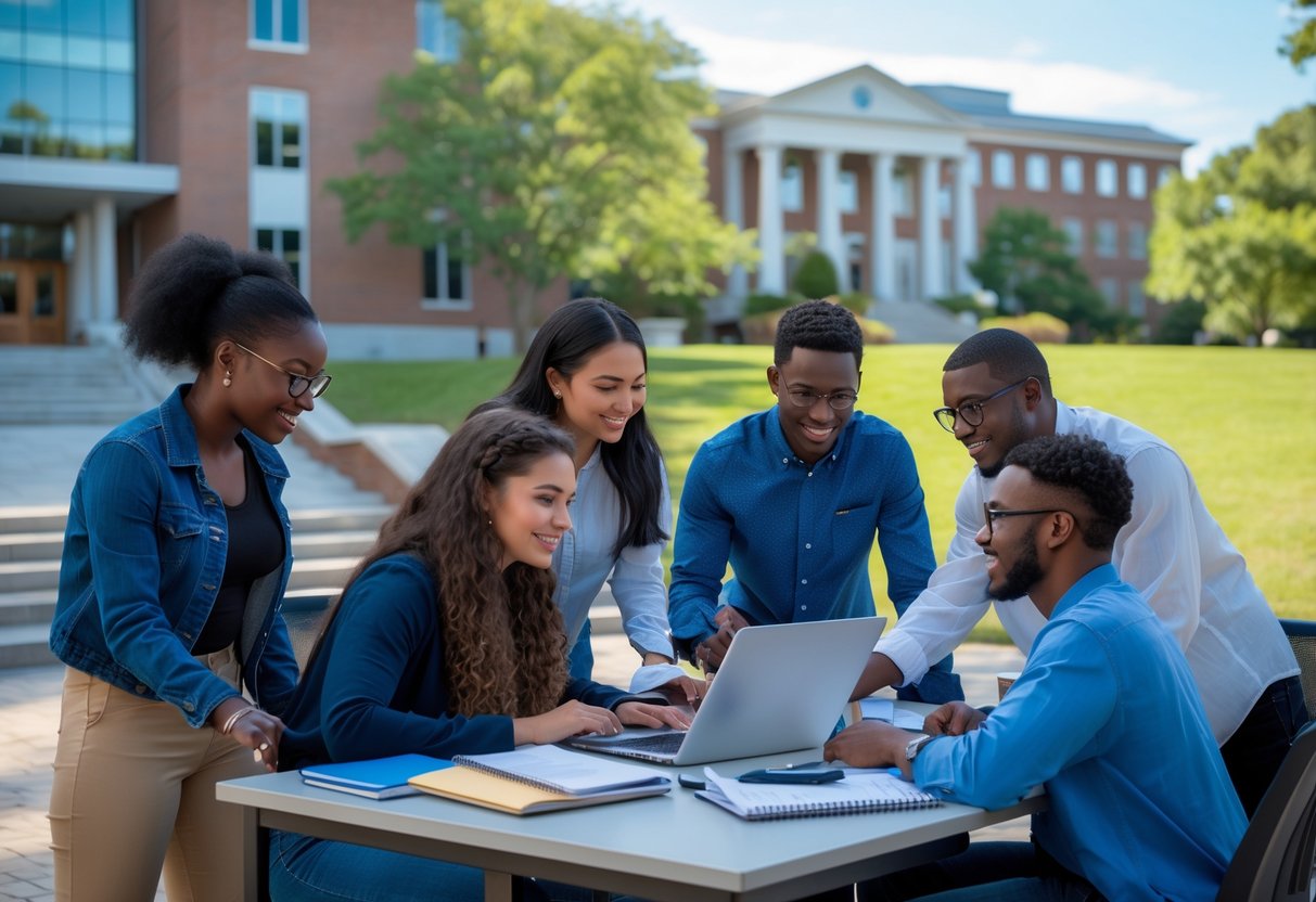 35 Fully Funded Scholarships | University of North Carolina Chapel Hill 2026 27 A diverse group of graduate students collaborating and working on research outdoors on a university campus.