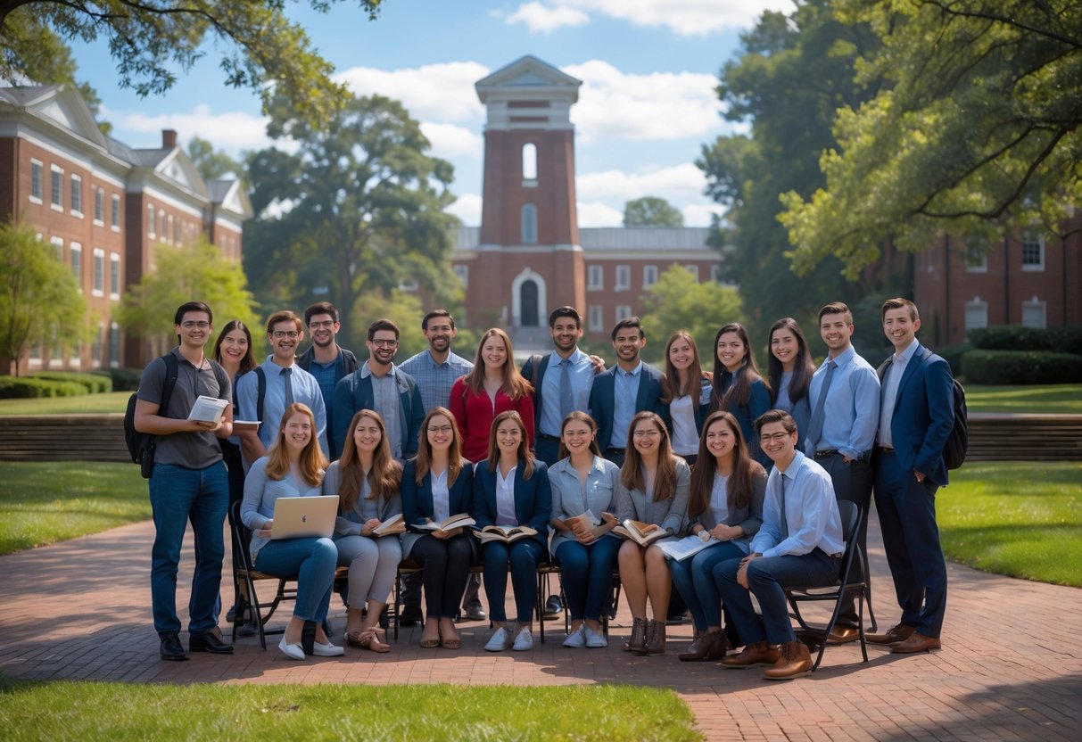 35 Fully Funded Scholarships | University of North Carolina Chapel Hill 2026 29 A group of university students and faculty talking outdoors on a university campus with academic buildings and trees in the background.