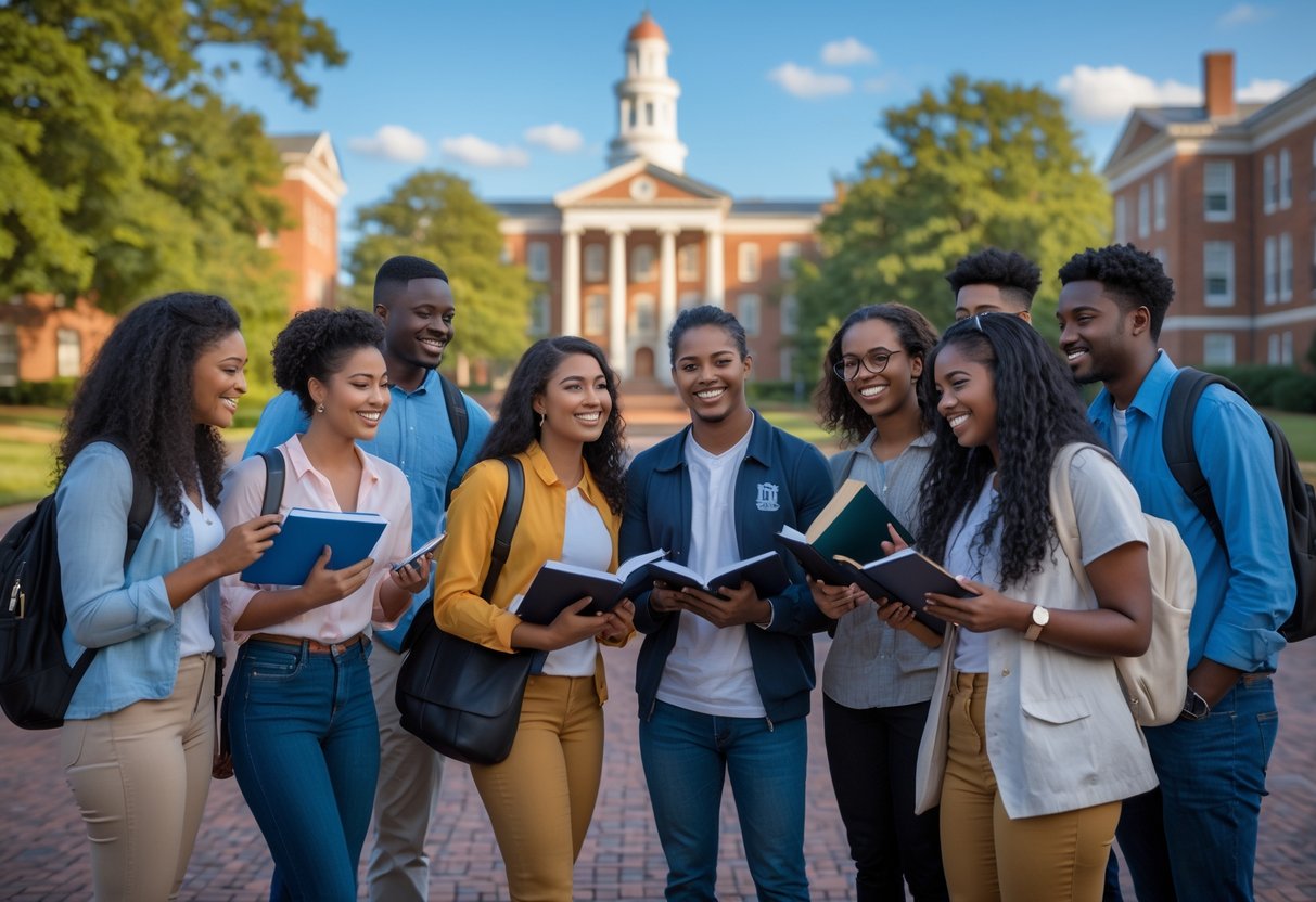 35 Fully Funded Scholarships | University of North Carolina Chapel Hill 2026 31 A group of diverse university students studying and talking together outdoors on a college campus with buildings and trees in the background.