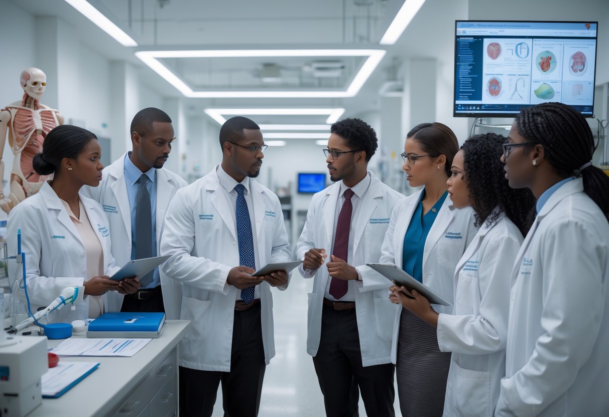 35 Fully Funded Scholarships | University of North Carolina Chapel Hill 2026 35 A group of medical fellows and students in lab coats discussing research in a modern medical facility.