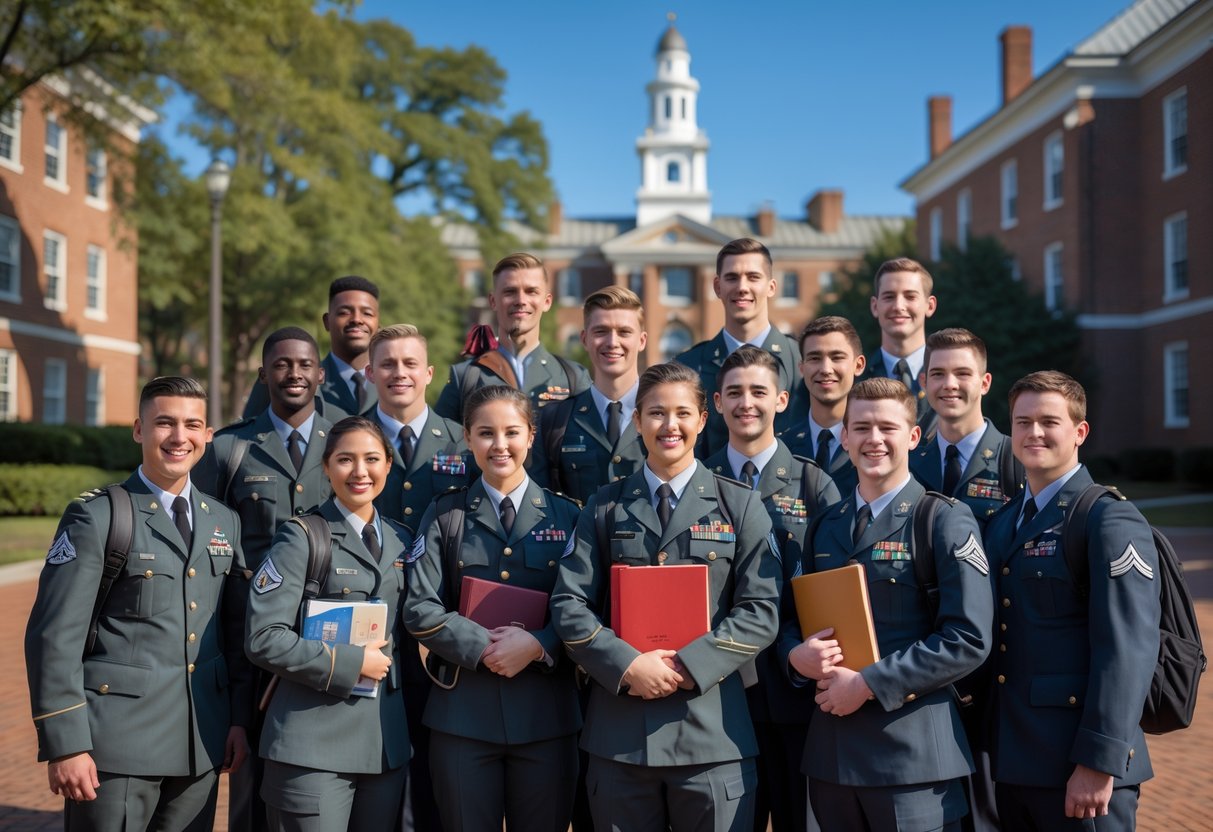 35 Fully Funded Scholarships | University of North Carolina Chapel Hill 2026 36 A group of diverse undergraduate ROTC students in uniform standing on a university campus with buildings and trees in the background.