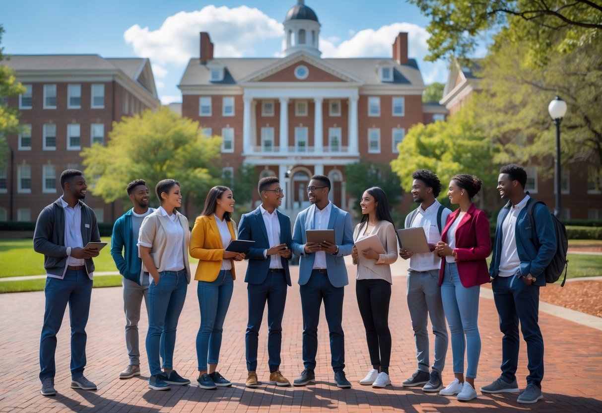 35 Fully Funded Scholarships | University of North Carolina Chapel Hill 2026 37 A group of diverse university students standing outdoors on a sunny day at a university campus with classic buildings and trees.