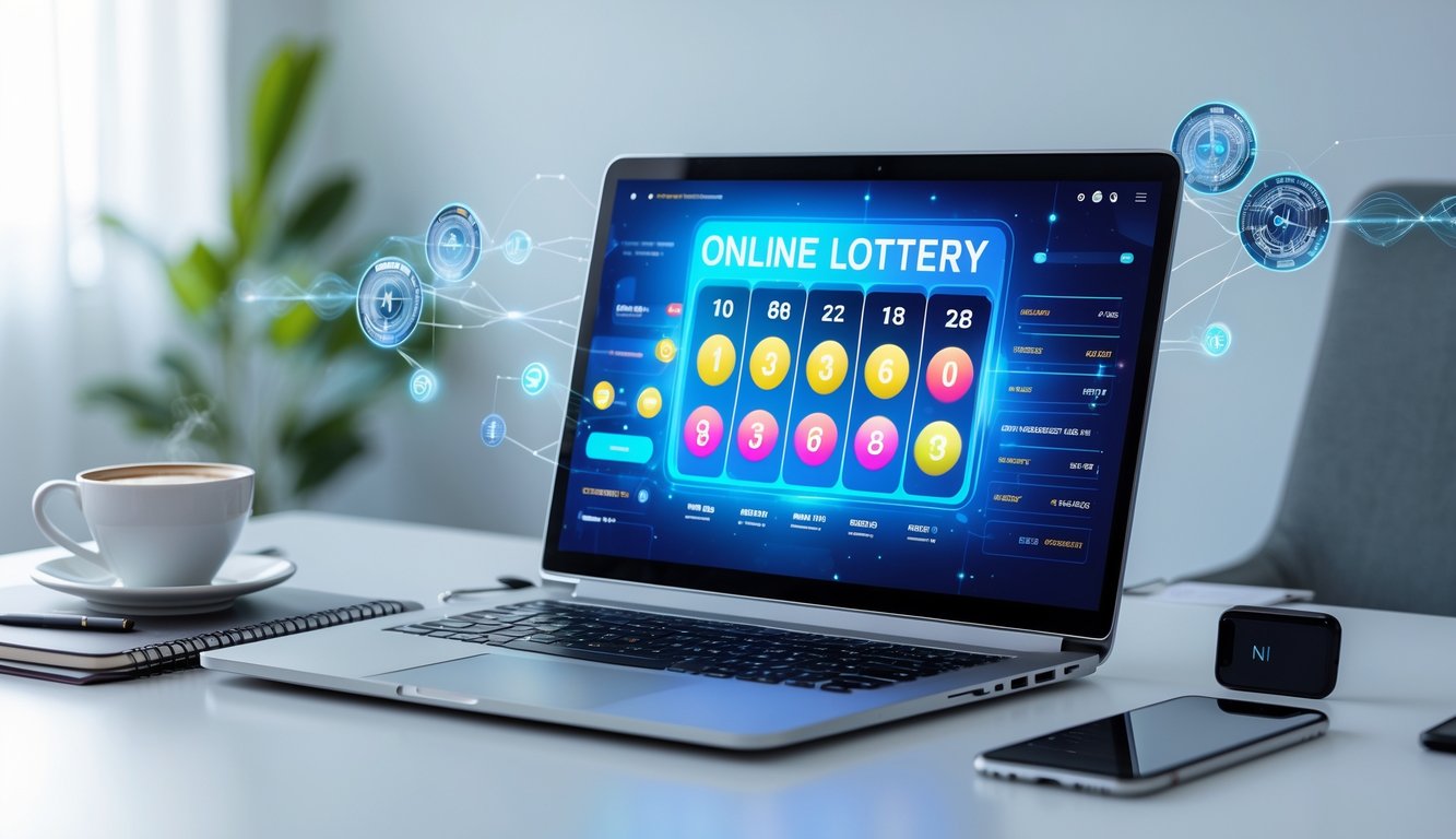 Seorang pengguna sedang mengakses situs togel online di laptop di ruang kerja yang rapi dengan koneksi internet stabil.