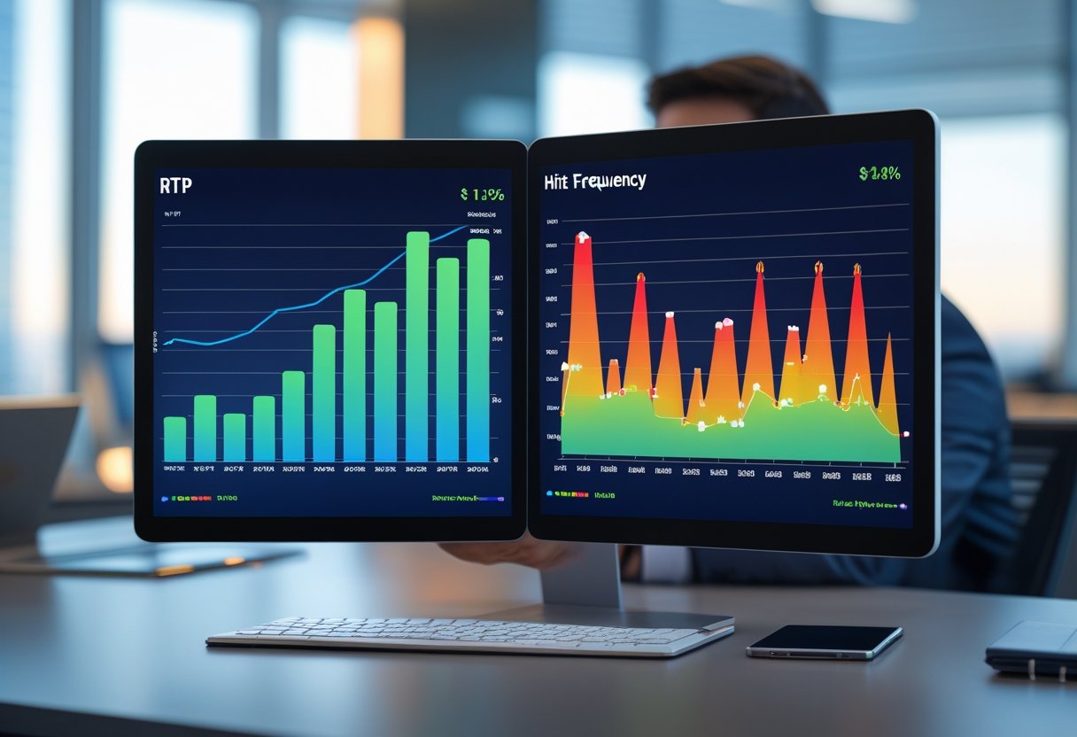 A person in an office looking at a computer screen showing two colorful graphs comparing data side by side.