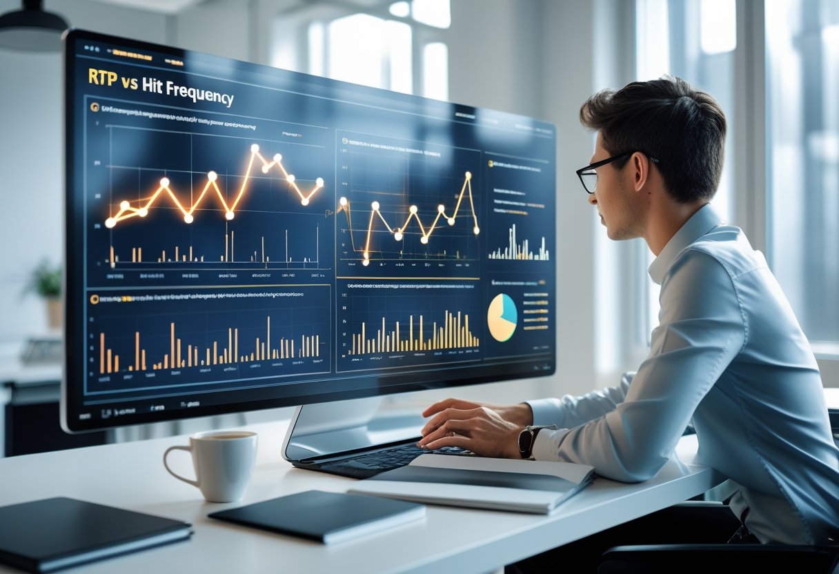 A business analyst studying data charts on a transparent digital screen in a modern office setting.