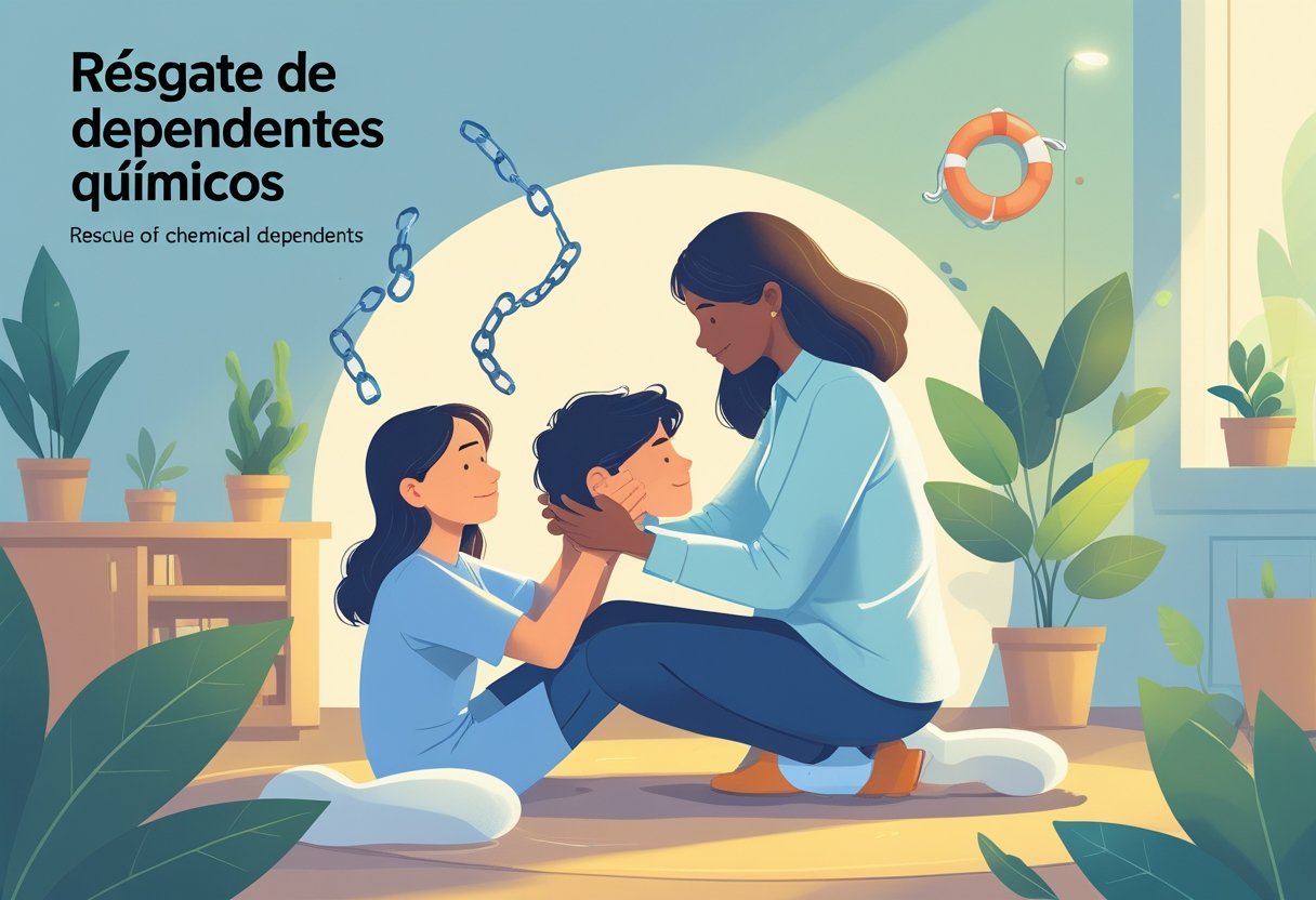 Pessoa recebendo apoio de um profissional em um ambiente acolhedor, simbolizando o resgate e a recuperação de dependentes químicos.