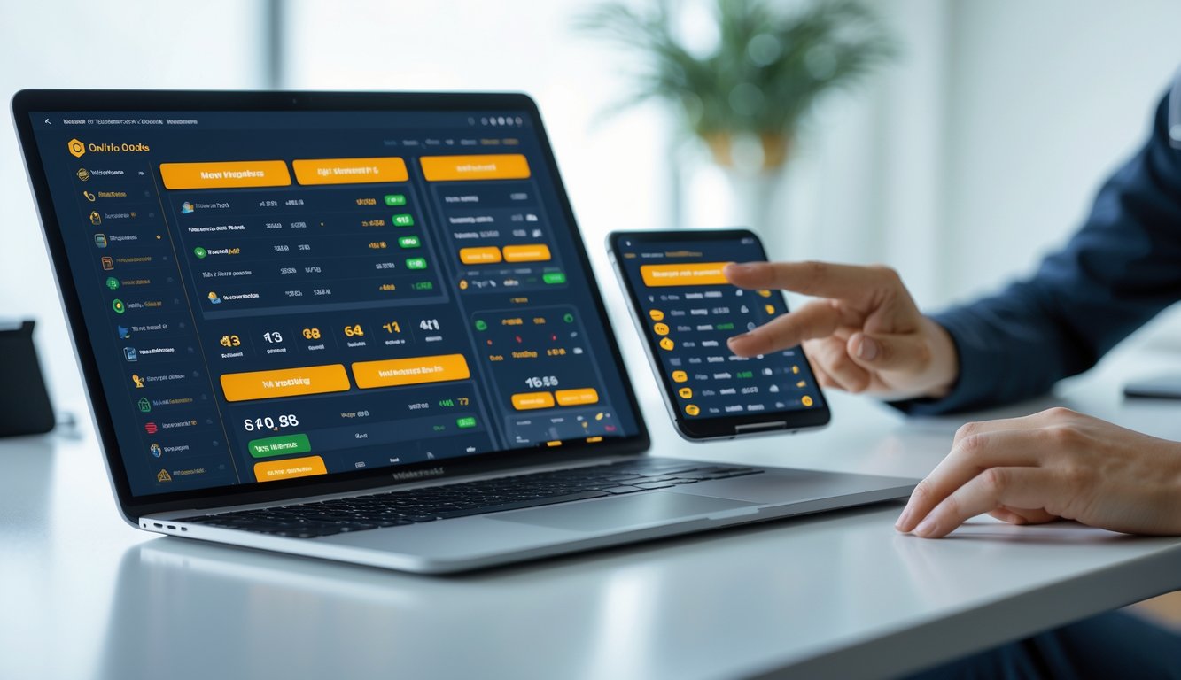 Seseorang menggunakan beberapa perangkat digital yang menampilkan platform taruhan online dengan tampilan yang modern dan stabil.