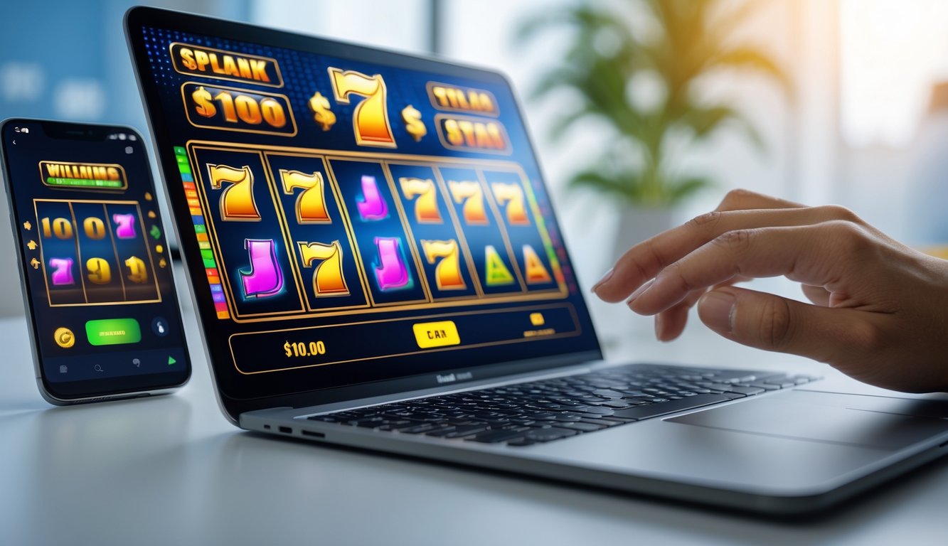 Seseorang menggunakan perangkat digital dengan tampilan permainan slot yang responsif dan menarik.