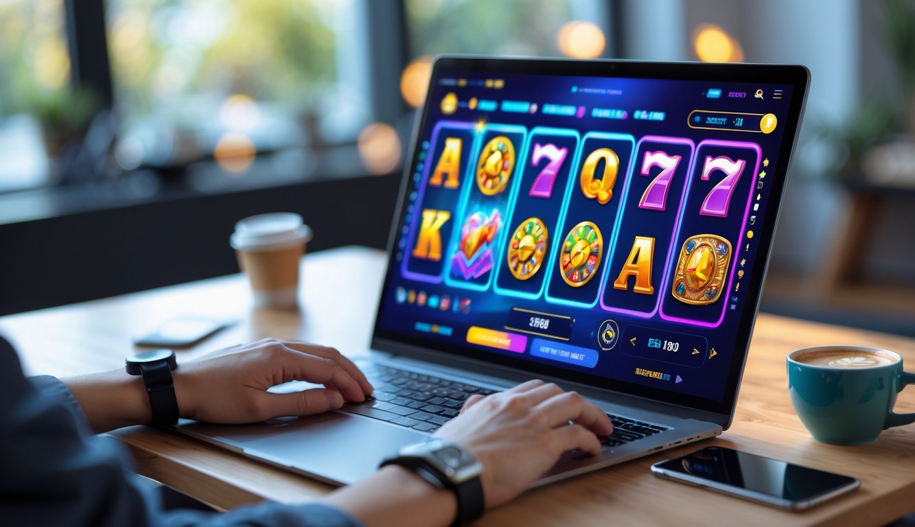 Seseorang sedang bermain permainan slot online di komputer dengan suasana nyaman dan tanpa gangguan.