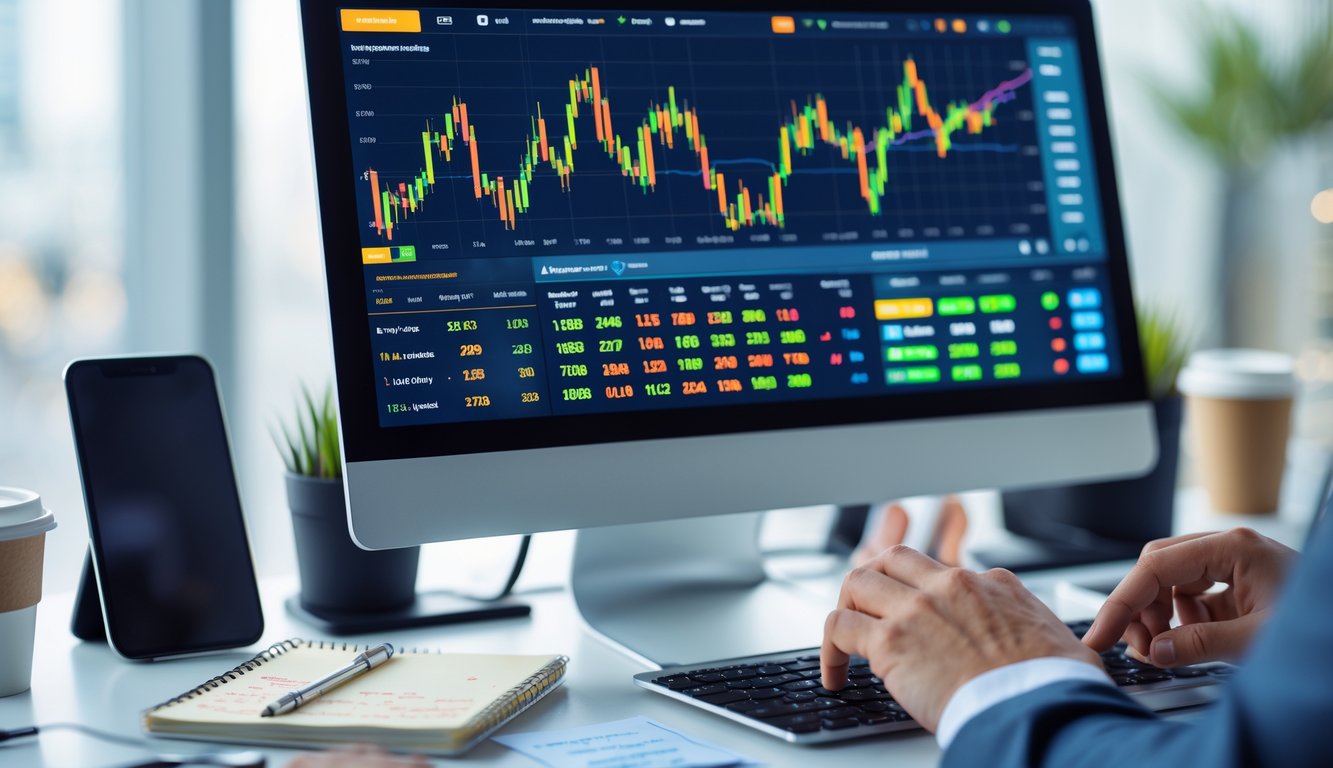 Seorang individu sedang menggunakan komputer dengan layar menampilkan grafik dan data analisis taruhan olahraga secara mendalam.