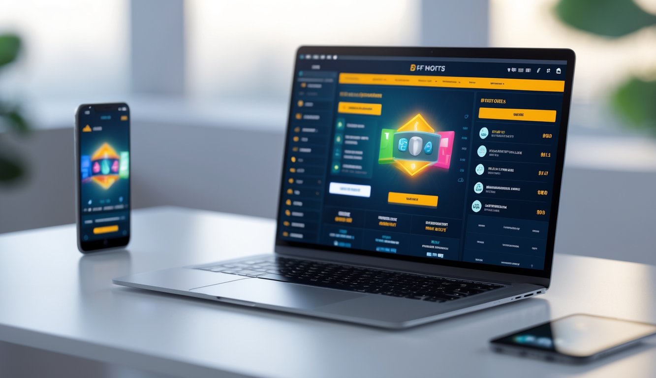Tampilan antarmuka platform taruhan online modern pada laptop dan ponsel dengan sistem navigasi cepat.