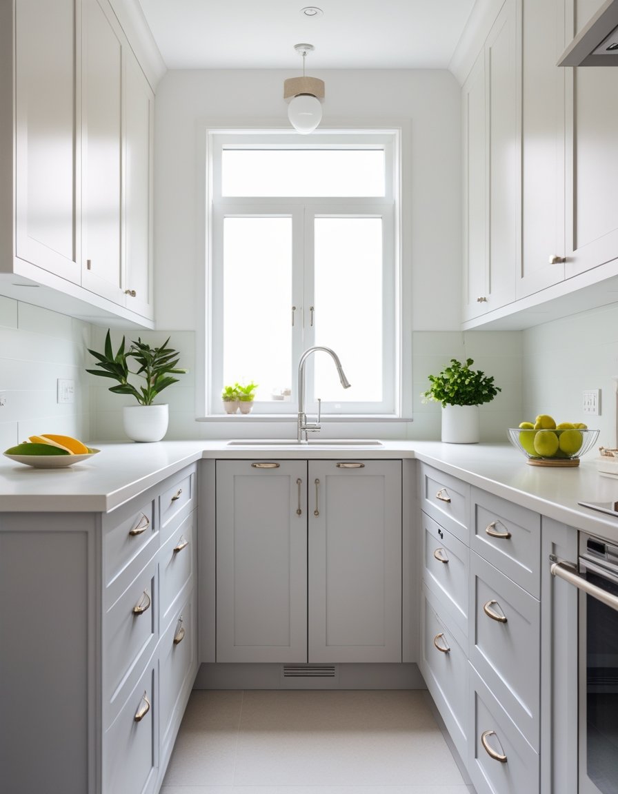 Bright kitchen with freshly updated cabinets, clean countertops, and natural light coming through a window.