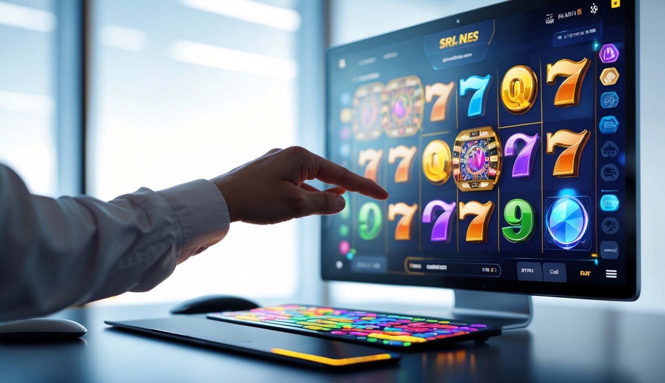 Tampilan layar komputer dengan permainan slot online yang berjalan lancar di ruang kerja modern.